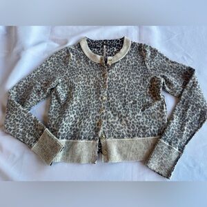 Free People Leopard Print Cardigan - Gray and Cream